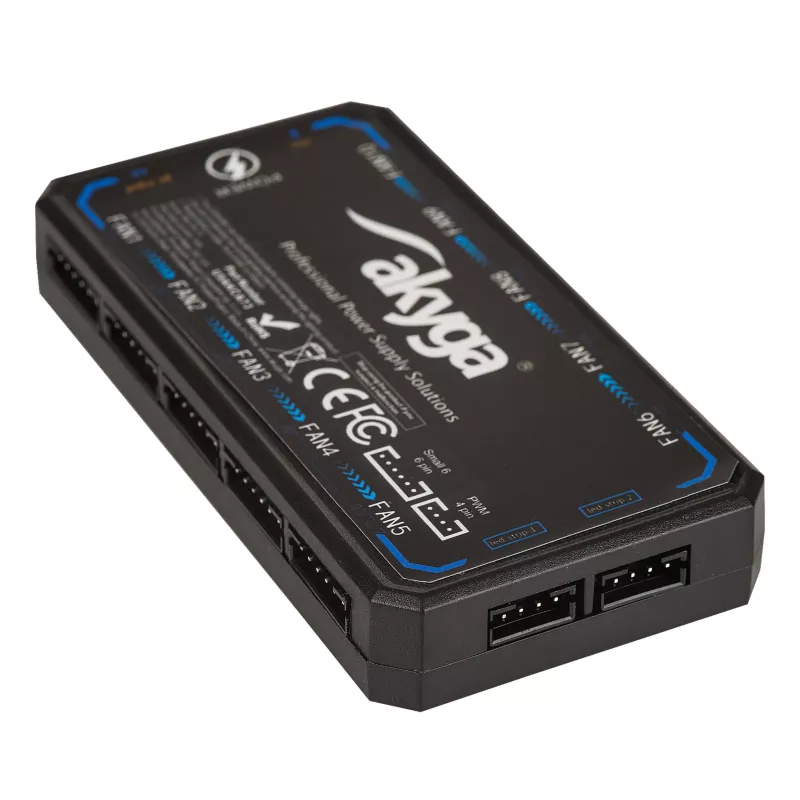 Akyga AK-CA-73 controller per ventole RGB con telecomando, 12 connessioni (10 ventole + 2 strisce LED), alimentazione Molex