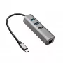 Hub USB-C Akyga AK-AD-66 con 3x USB 3.0 e Gigabit Ethernet, 15 cm, nero