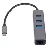 Hub USB-C Akyga AK-AD-66 con 3x USB 3.0 e Gigabit Ethernet, 15 cm, nero
