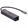 Hub USB-C Akyga AK-AD-66 con 3x USB 3.0 e Gigabit Ethernet, 15 cm, nero