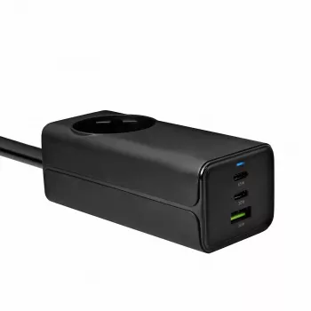 Caricabatterie USB GaN Akyga AK-CH-21 65 W, 2 x USB-C + USB-A, con presa, 1,5 m, nero