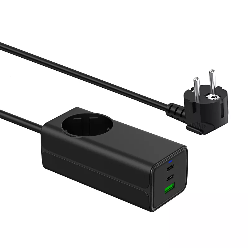 Caricabatterie USB GaN Akyga AK-CH-21 65 W, 2 x USB-C + USB-A, con presa, 1,5 m, nero