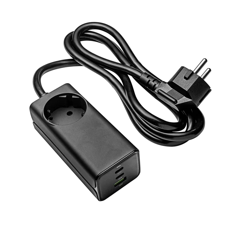 Caricabatterie USB GaN Akyga AK-CH-21 65 W, 2 x USB-C + USB-A, con presa, 1,5 m, nero
