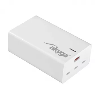 Caricabatterie USB da tavolo GaN Akyga AK-CH-25 140 W, 3 x USB-C PD + USB-A, bianco