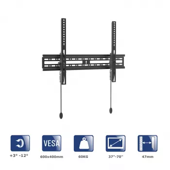 Akyga AK-MB-07 supporto TV da parete inclinabile, 37-70 pollici, 60 kg, VESA 600x400, nero