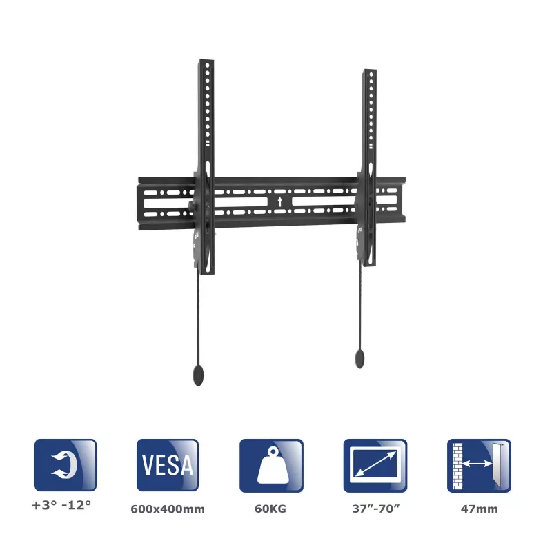 Akyga AK-MB-07 supporto TV da parete inclinabile, 37-70 pollici, 60 kg, VESA 600x400, nero