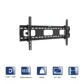Akyga AK-MB-08 supporto TV da parete inclinabile, 37-90 pollici, 60 kg, VESA 800x400, nero