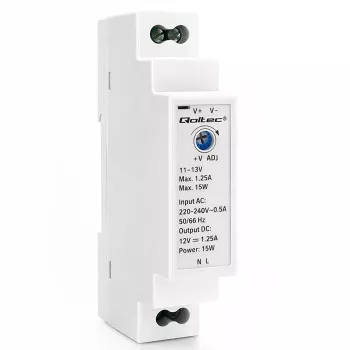 QOLTEC Alimentatore per Guida DIN 15W 12V 1.25A Grigio