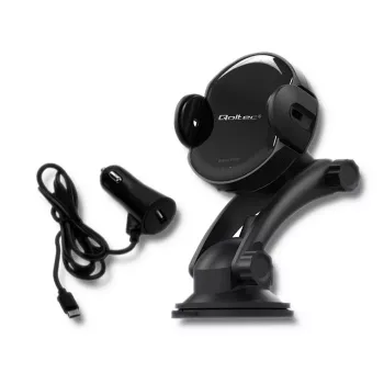 Qoltec PRO Caricabatterie wireless per auto con supporto IR 15W QC 3.0 USB Type-C nero