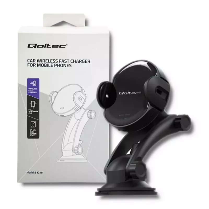 Qoltec PRO Caricabatterie wireless per auto con supporto IR 15W QC 3.0 USB Type-C nero