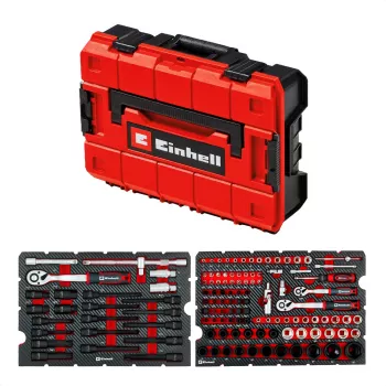 EINHELL-KWB E-Case valigetta portautensili auto, 121 pezzi (nero/rosso, con set di utensili per meccanici hobbisti)