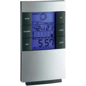 TFA 35.1087 stazione meteo elettronica con sensore esterno wireless, display LCD, orologio radiocontrollato, previsioni meteo, fase lunare, sveglia