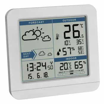 TFA Sky 35.1152.02 stazione meteo radiocontrollata con display a colori, previsioni a 2 giorni, orologio radiocontrollato, bianco
