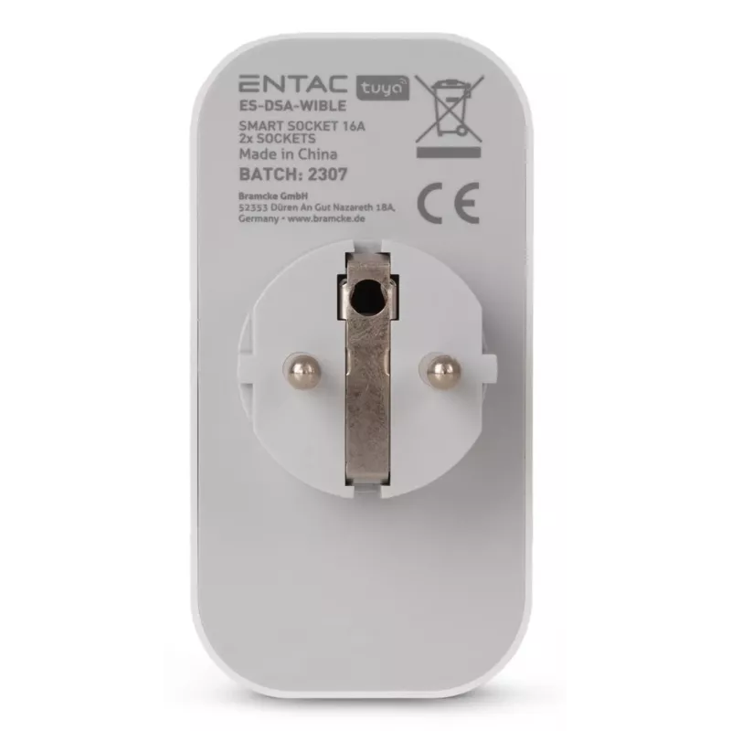 ENTAC adattatore doppia presa smart WiFi ES-DSA-WIBLE, bianco, 2 prese, 3680 W