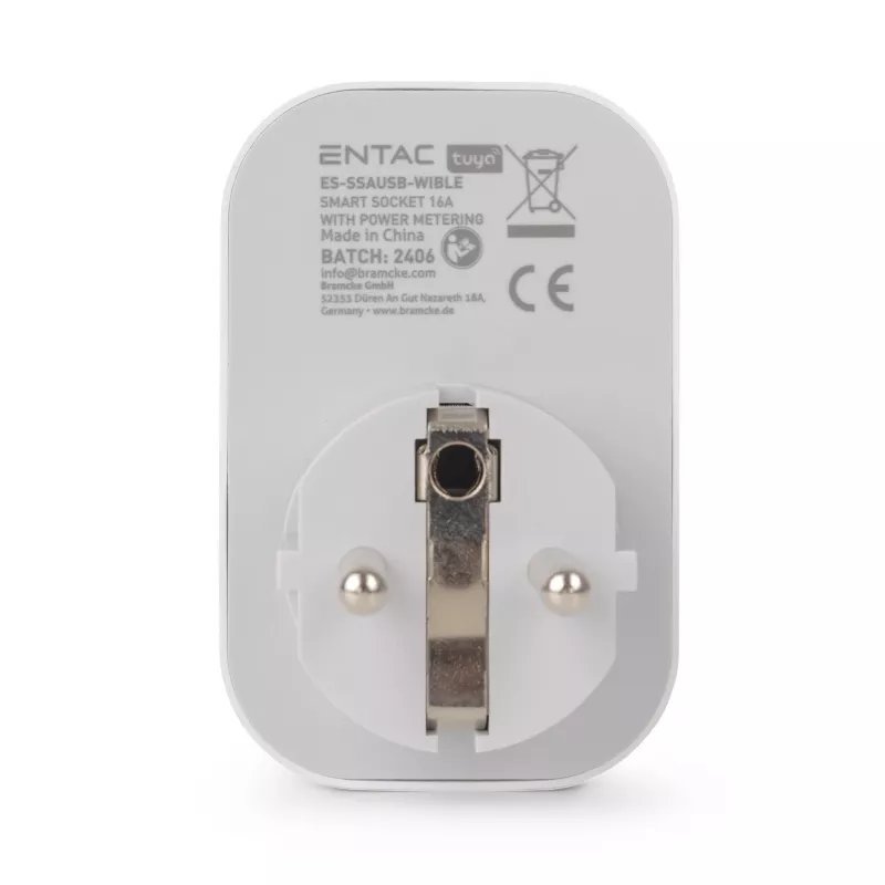 ENTAC spina smart WiFi 1x Schuko con 2x USB-A e 1x USB-C, bianco