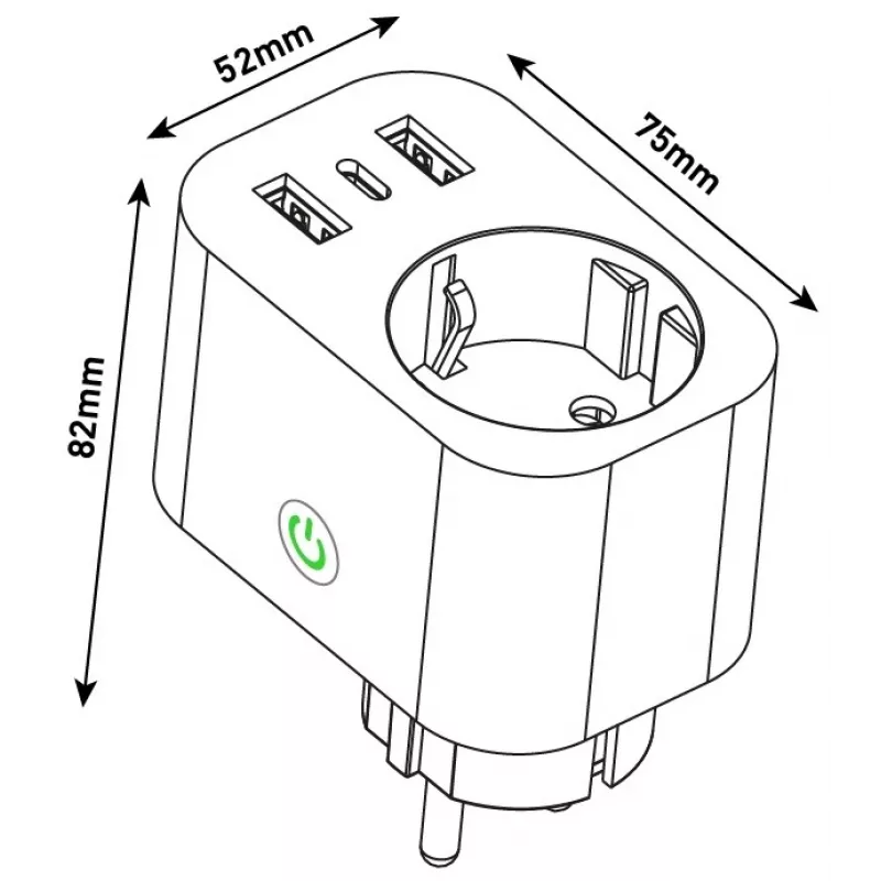ENTAC spina smart WiFi 1x Schuko con 2x USB-A e 1x USB-C, bianco