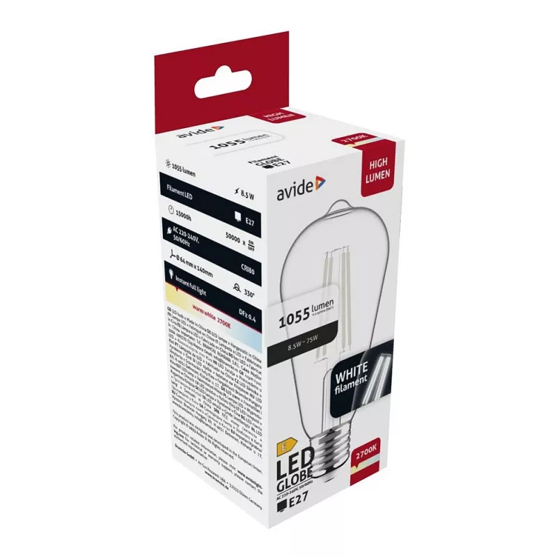 Avide Lampadina LED White Filament ST64 8,5W E27 bianco caldo 2700K