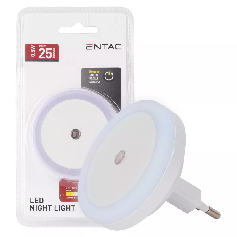 ENTAC luce notturna 0,5W rotonda bianco freddo con sensore crepuscolare