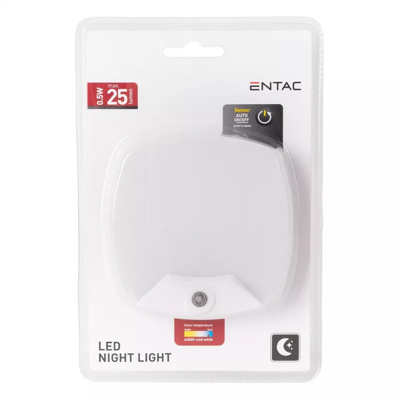 ENTAC luce notturna 0,5W quadrata bianco freddo con sensore crepuscolare