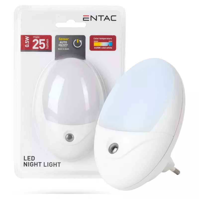 ENTAC luce notturna 0,5W ovale bianco freddo bianco sensore crepuscolare