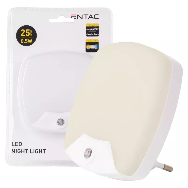 ENTAC luce notturna 0,5W quadrata bianco caldo con sensore crepuscolare