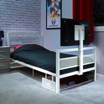 XROCKER letto singolo da gaming 90x190cm con supporto TV metallo bianco