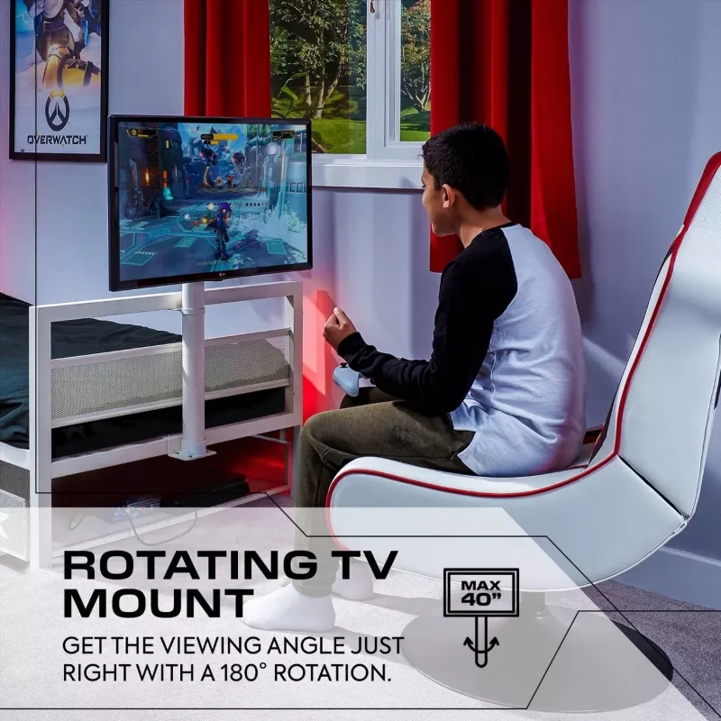 XROCKER letto singolo da gaming 90x190cm con supporto TV metallo bianco