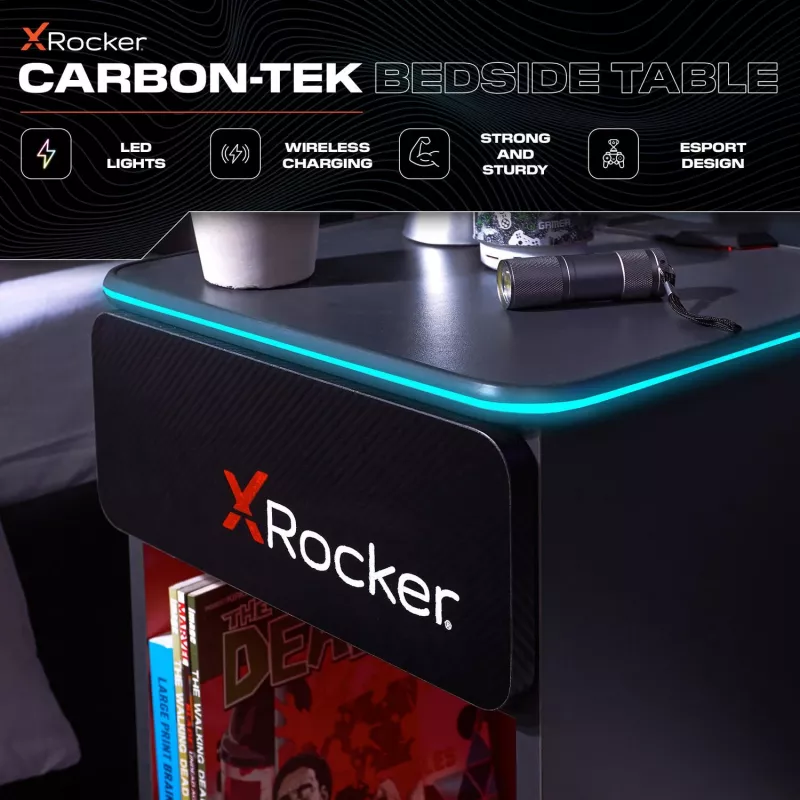 X Rocker comodino da gaming con illuminazione LED RGB, grigio/rosso