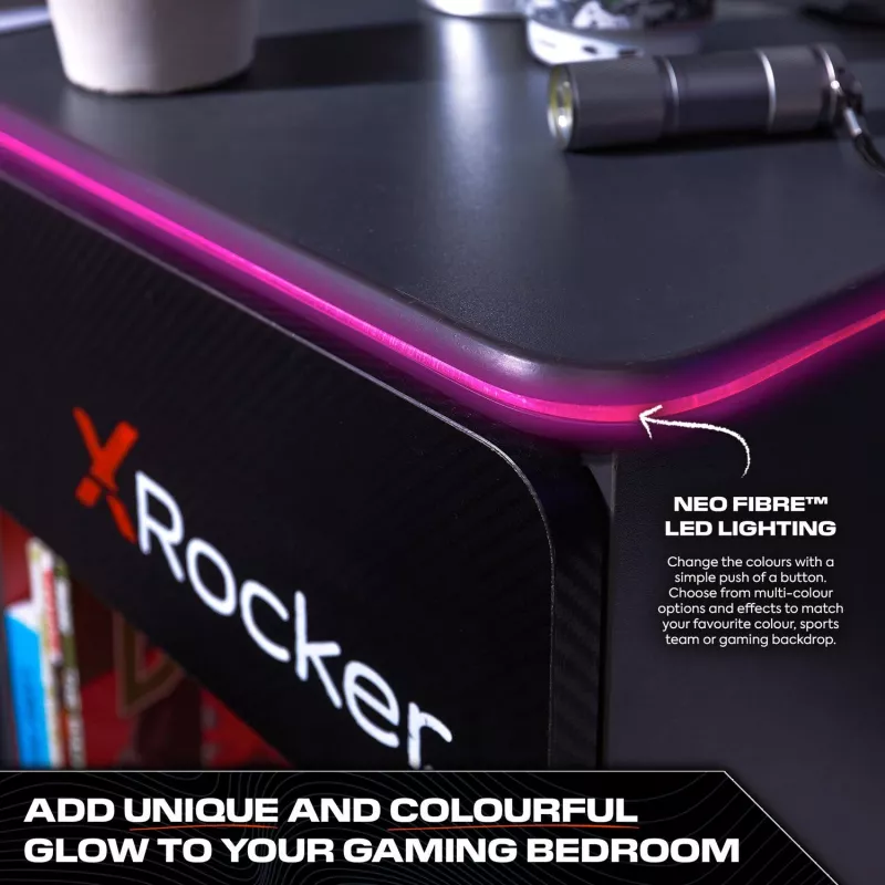 X Rocker comodino da gaming con illuminazione LED RGB, grigio/rosso