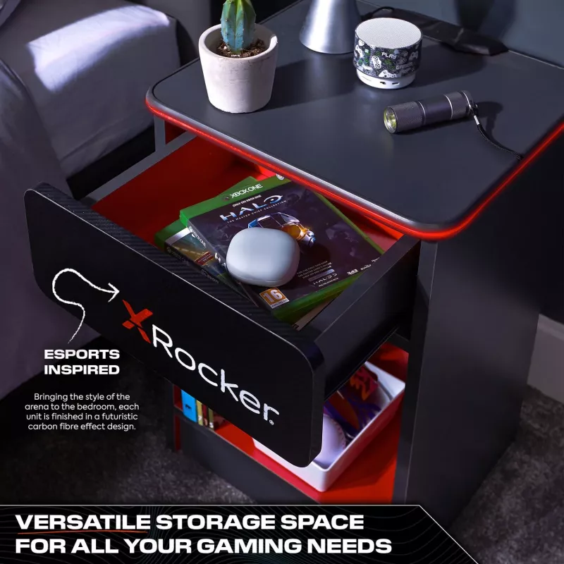 X Rocker comodino da gaming con illuminazione LED RGB, grigio/rosso