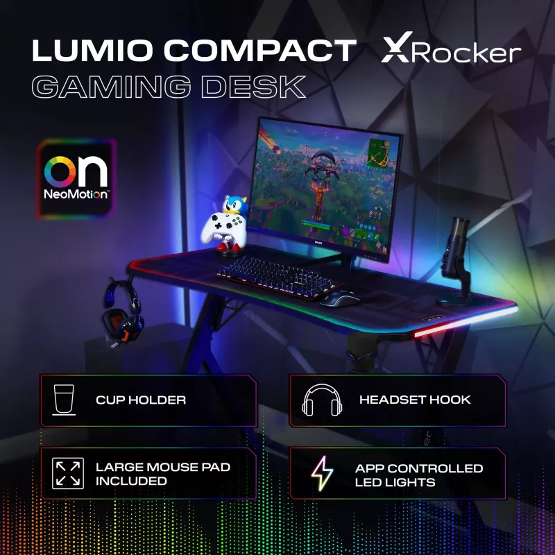 X Rocker Lumio scrivania da gaming RGB con illuminazione LED e tappetino mouse