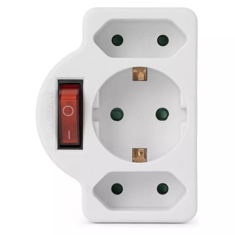 Adattatore da parete ENTAC 2x Euro 1x Schuko con interruttore bianco