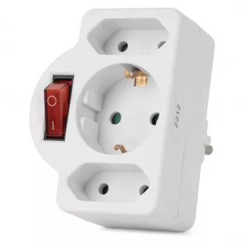 Adattatore da parete ENTAC 2x Euro 1x Schuko con interruttore bianco