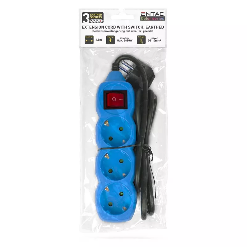 Ciabatta ENTAC 3 prese 1,5m interruttore blu