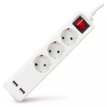Ciabatta ENTAC 3 prese con USB 1,5m interruttore bianco