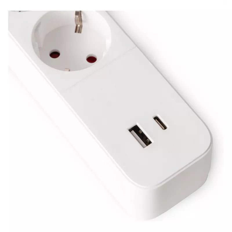 ENTAC Ciabatta 4 prese con 1x USB-A e 1x USB-C, 1,5 m bianca