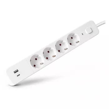 ENTAC Ciabatta 4 prese con 1x USB-A e 1x USB-C, 1,5 m bianca