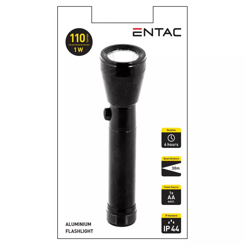 ENTAC Torcia LED 1W alluminio nera batteria AA