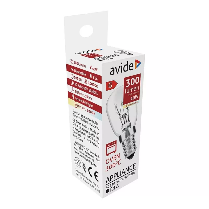 Avide Lampada per forno 300°C 300lm 40W E14 bianco caldo 3000K