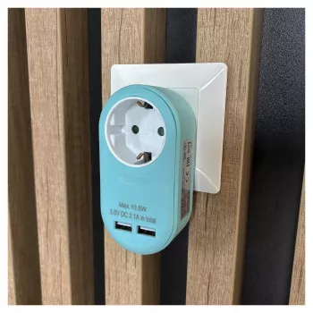 ENTAC Adattatore da presa con 2x USB-A blu