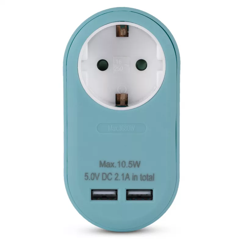 ENTAC Adattatore da presa con 2x USB-A blu