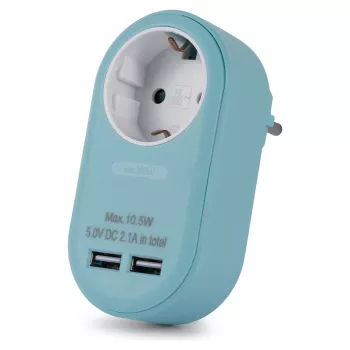 ENTAC Adattatore da presa con 2x USB-A blu
