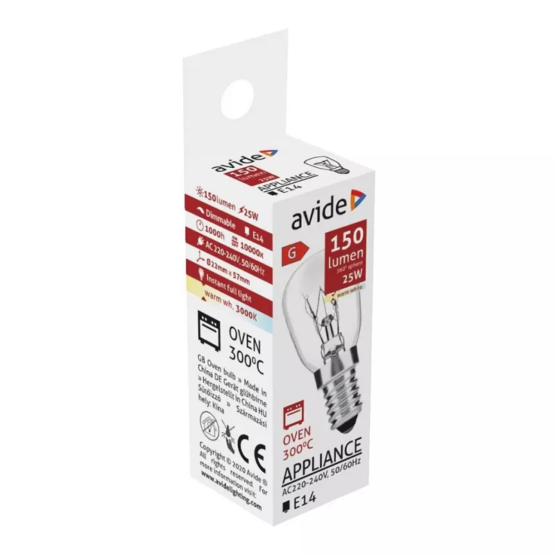 Avide Lampada da forno 300°C 150lm 25W E14 bianco caldo 3000K