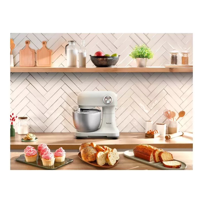 TEFAL QB140AF0 Bake Easy Impastatrice, 500 W, 12 velocità, ciotola da 3,5 L, beige