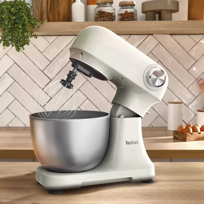 TEFAL QB140AF0 Bake Easy Impastatrice, 500 W, 12 velocità, ciotola da 3,5 L, beige