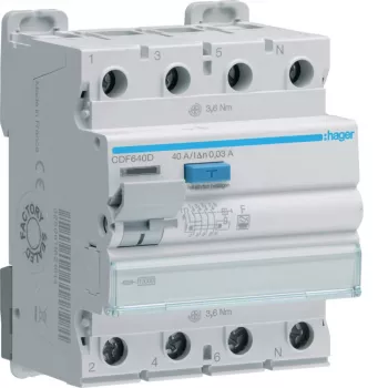Hager CDF640D Interruttore differenziale 4 poli 10kA 40A 30mA Tipo F