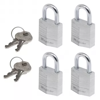 Master Lock 9120EURQNOPCC Lucchetto in Acciaio Laminato Confezione da 4 con Chiave Unica Larghezza Corpo 20 mm