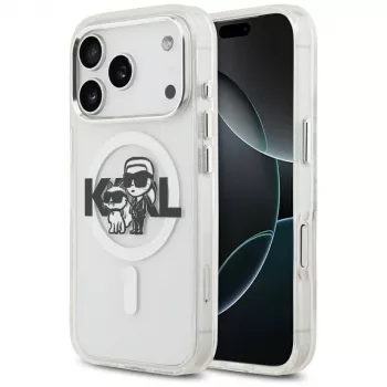 Karl Lagerfeld IML Glitter Karl & Choupette Sketch Logo Cover MagSafe per iPhone 17 Pro, Trasparente