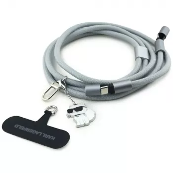 Karl Lagerfeld Tracolla Crossbody Choupette Charm - Cinturino Universale per Telefono / Cavo USB-C a USB-C 1,5m (Grigio)
