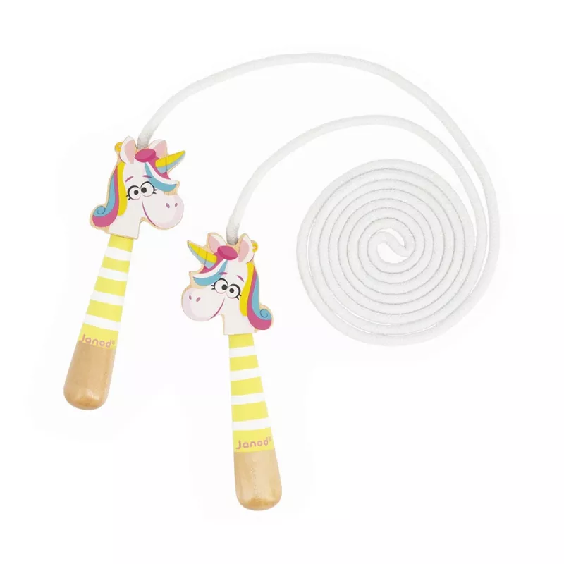 Janod Applepop Corda per saltare unicorno con manici in legno 3+
